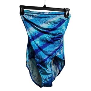 Elizabeth‎ Stewart One Piece Swimsuit Blue Floral Tropical Strapless Size 10